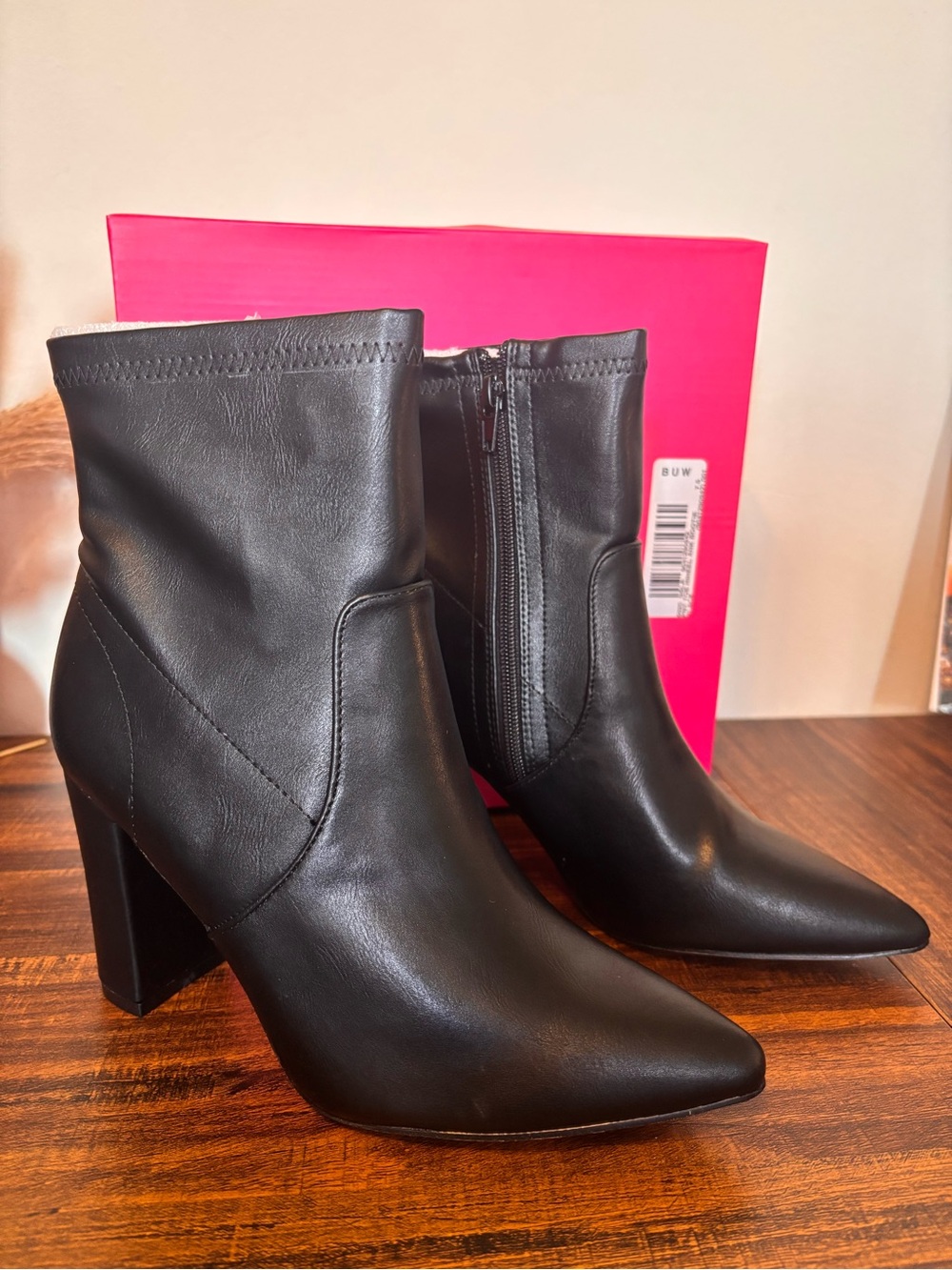 Catherines Black Pointed Toe Ankle Booties with Block Heel